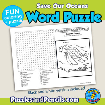 Save our oceans word search puzzle coloring activity environmental science