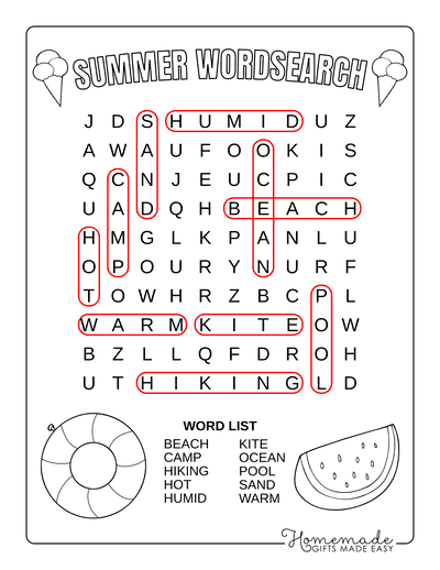 Best free printable summer word search puzzles for kids