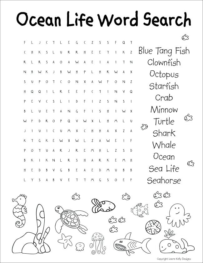 Ocean life wordsearch laura kelly ocean words fun classroom activities ocean activities