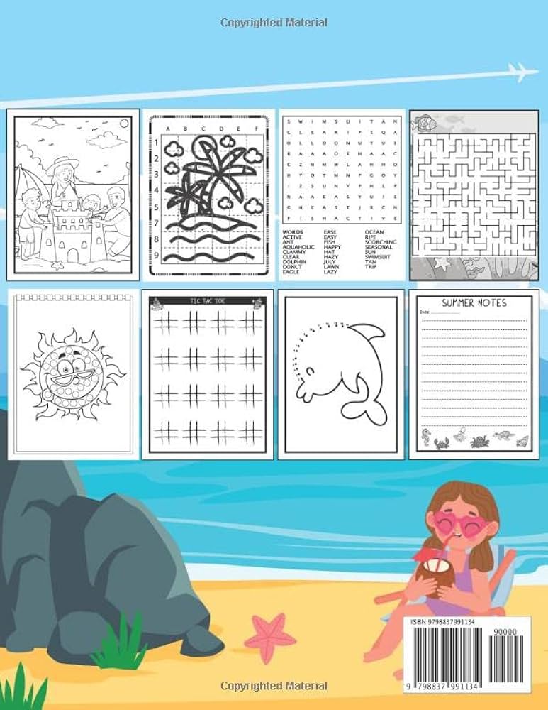 Beach activity book for kids coloring pages word search mazes dot to dot how to draw and more summer beach activity book for kids ages