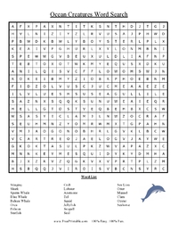 Ocean creatures word search
