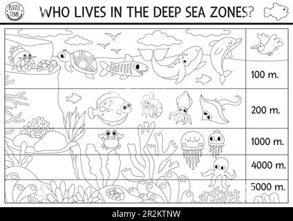 Vector black and white under the sea landscape illustration ocean life line scene poster with animals educational water nature background or colorin stock vector image art