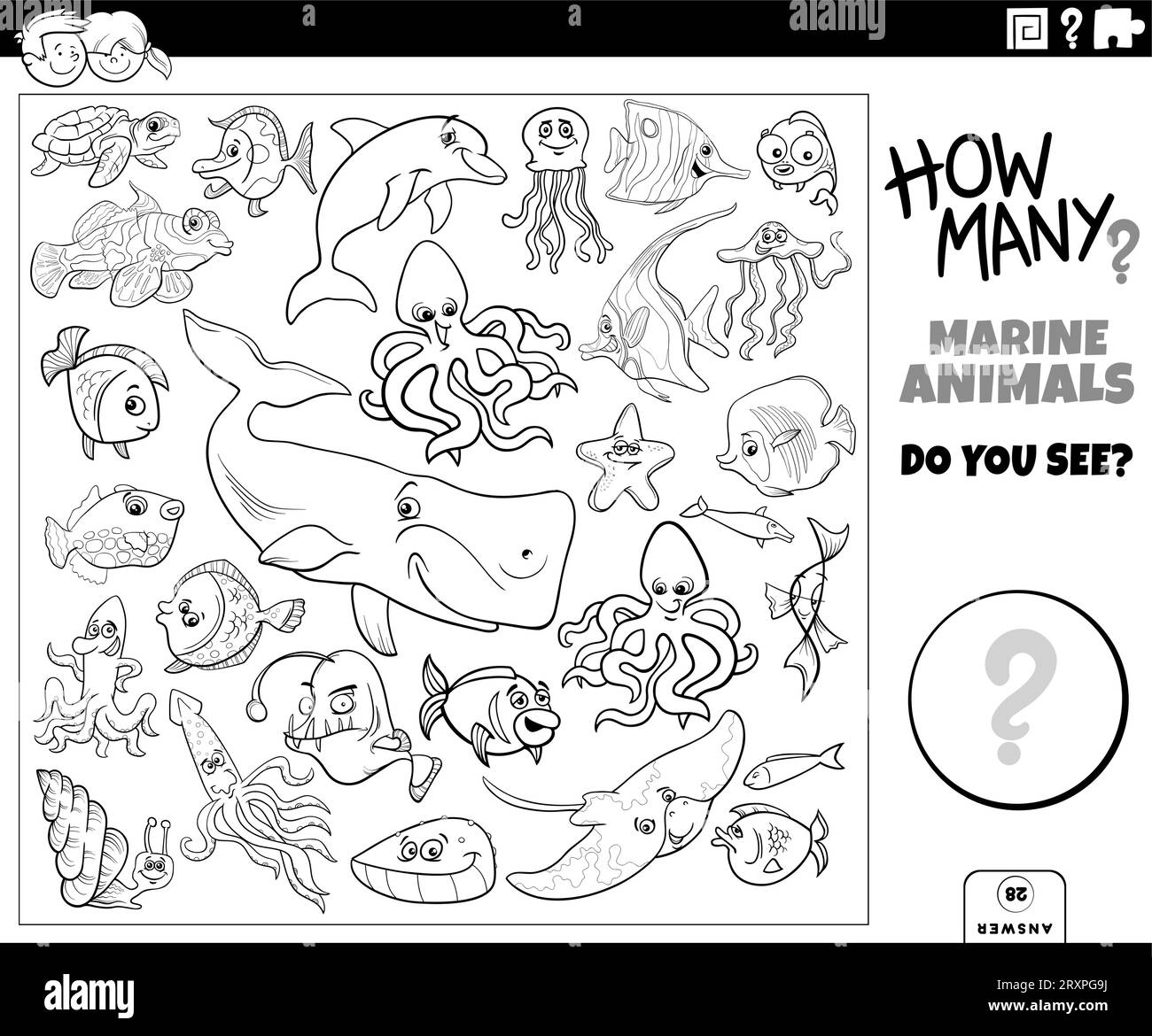 Dolphin coloring book page black and white stock photos images