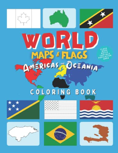 World maps flags americas and oceania coloring book learn
