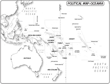 Oceania political map labeled coloring book series by the human imprint