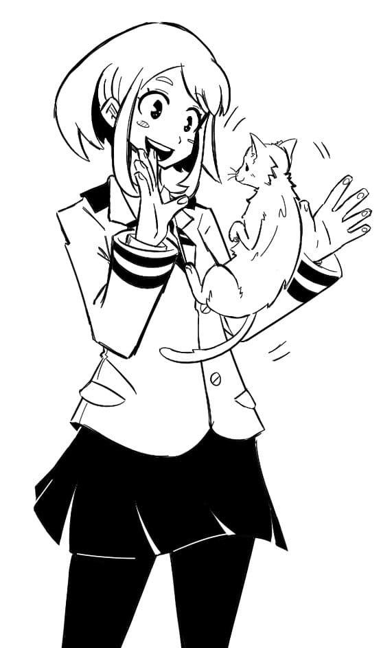 Ochako uraraka and cat coloring page