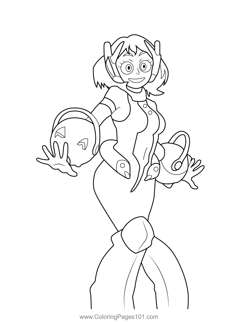 Ochaco uraraka my hero academia coloring page for kids