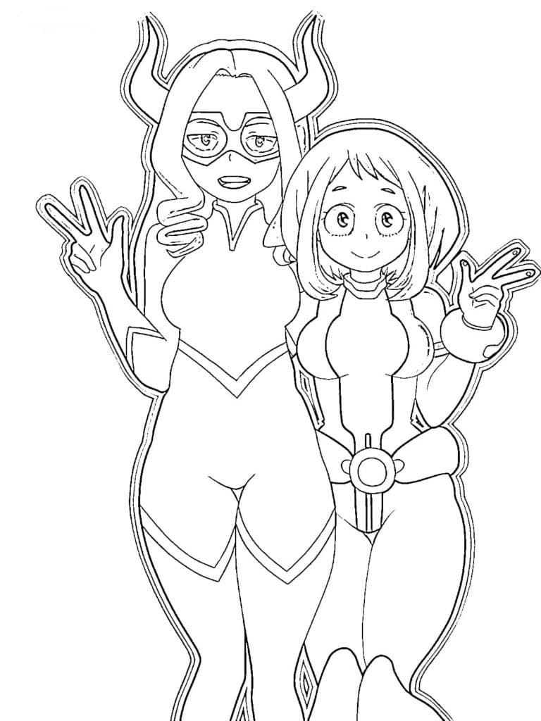 Mt lady and ochako uraraka coloring page