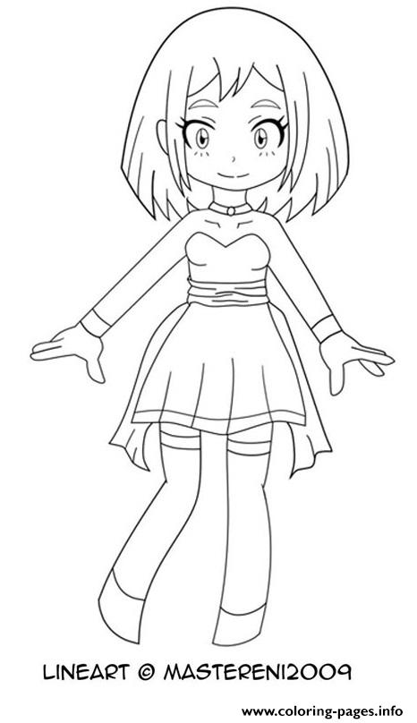 Chibi my hero academia mha ochako uraraka by mastereni coloring page printable