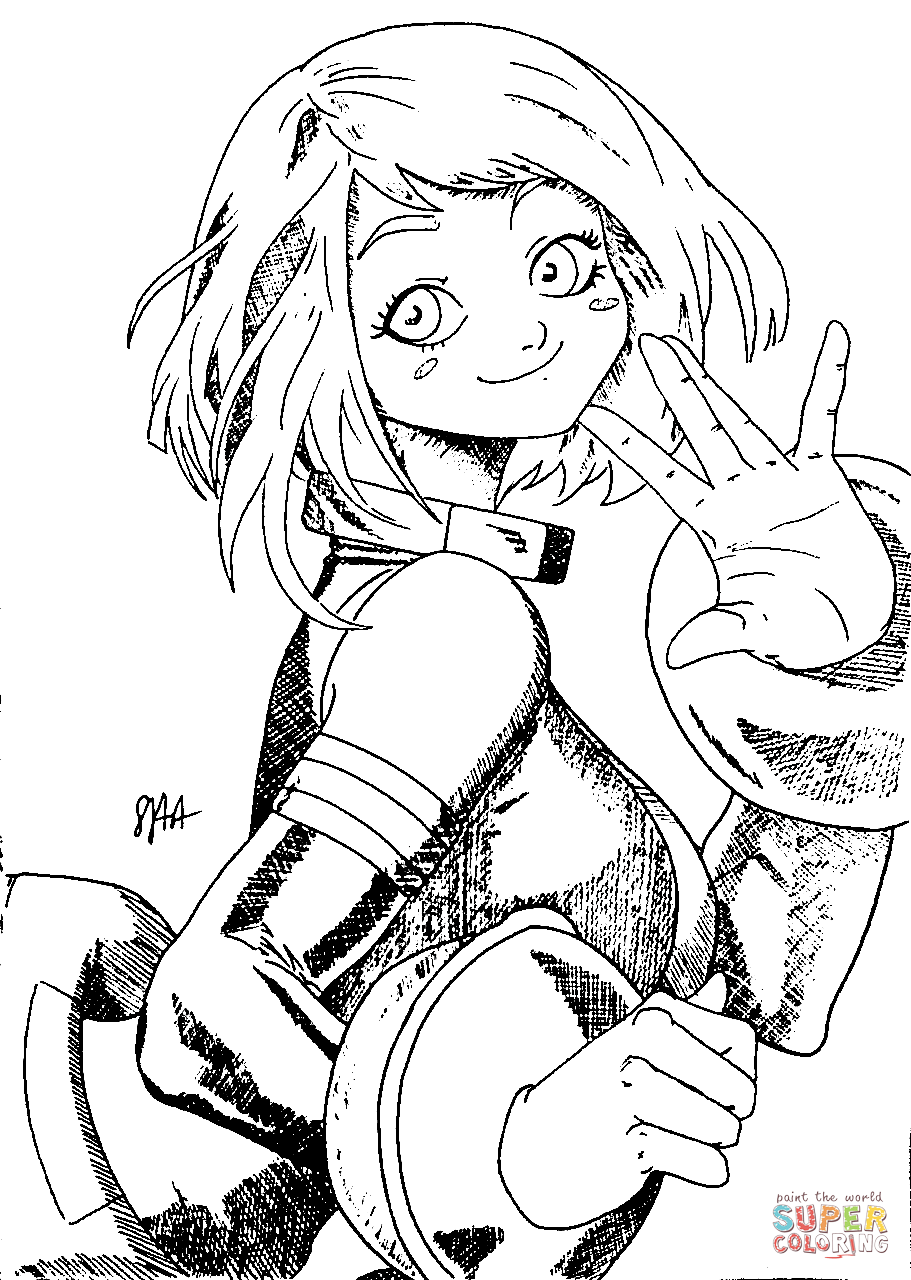 Uraraka ochako coloring page free printable coloring pages