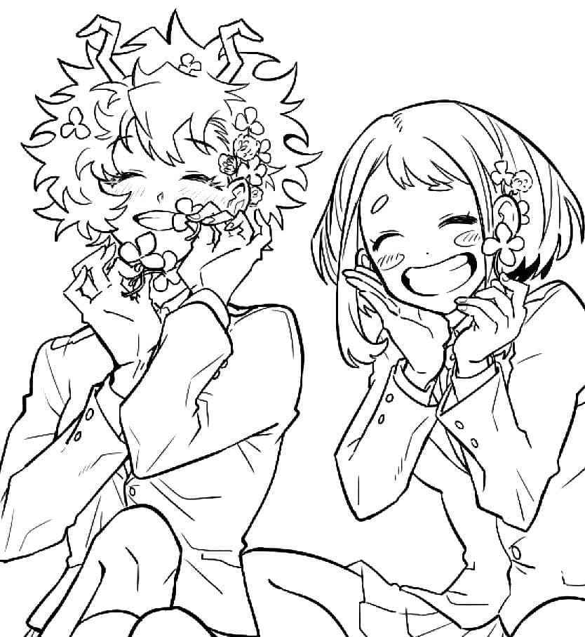 Ochako uraraka and mina ashido coloring page