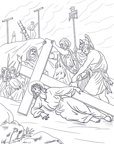 Dibujo de novena estaciãn jesãºs tropieza por tercera vez para colorear dibujos para colorear imprimir gratis