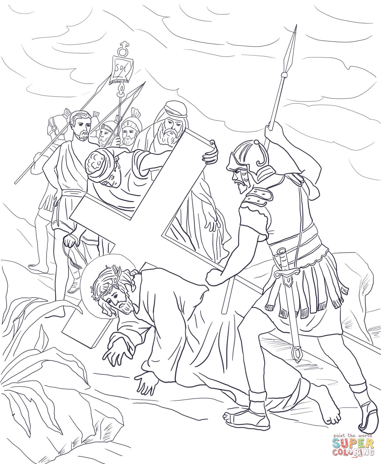 Dibujo de sãptima estaciãn jesãºs tropieza por segunda vez para colorear dibujos para colorear imprimir gratis