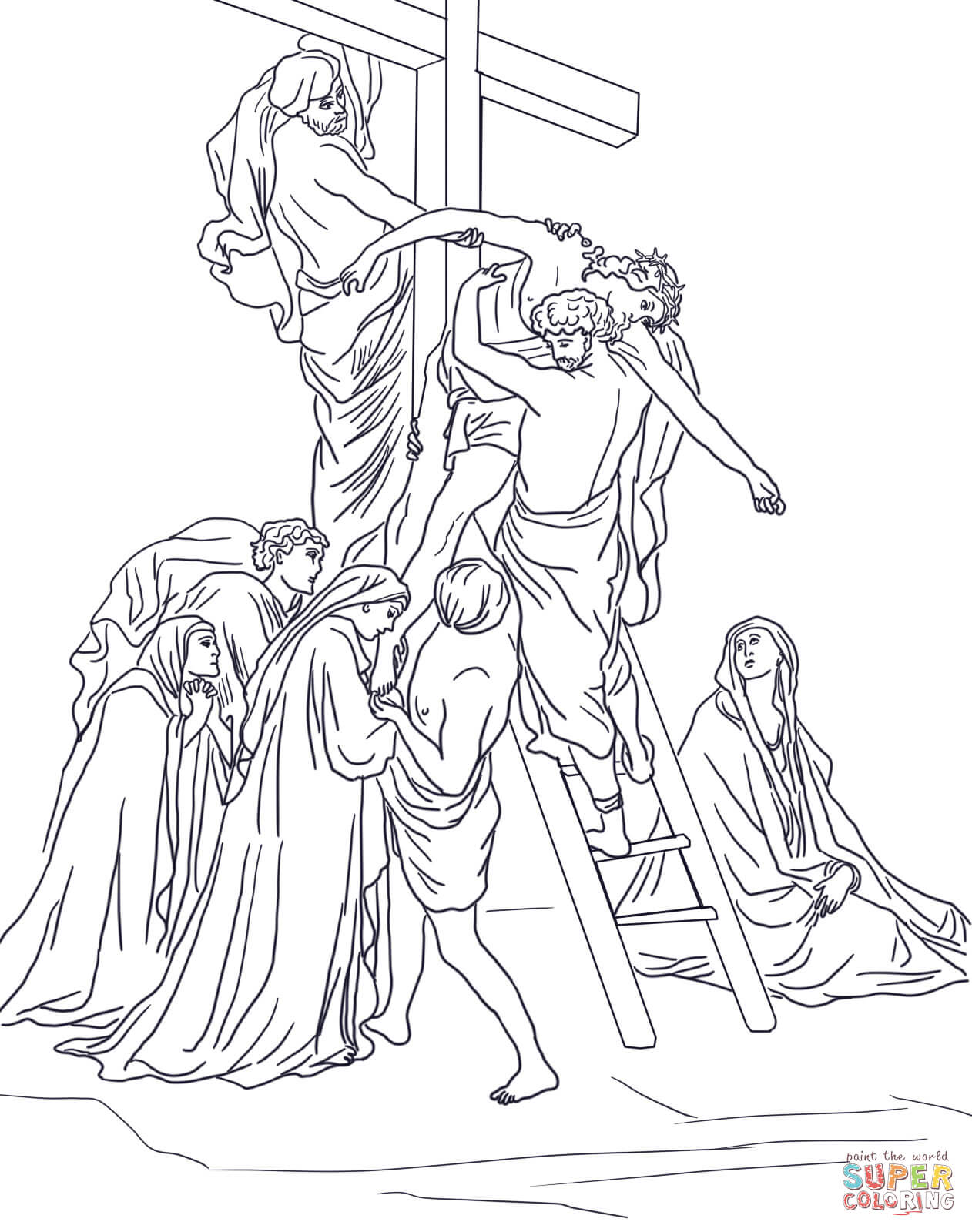Dibujo de decimotercera estaciãn jesãºs es bajado de la cruz para colorear dibujos para colorear imprimir gratis