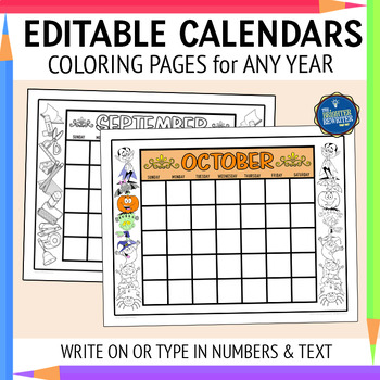 Editable printable monthly calendars coloring pages by the brighter rewriter