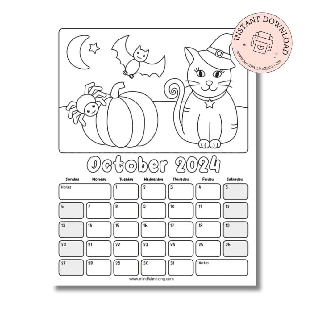 Free printable coloring calendar for kids in â