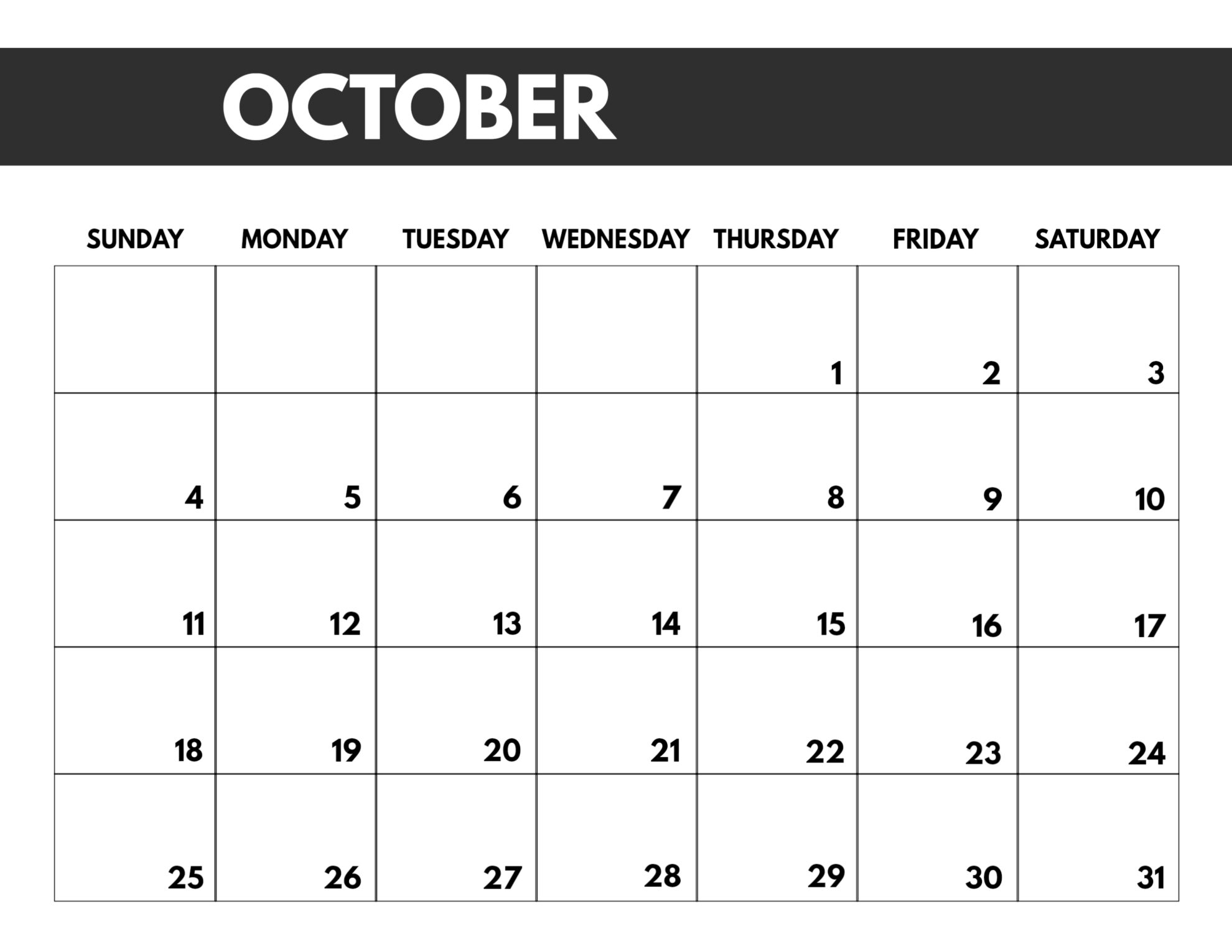 Free monthly calendar template