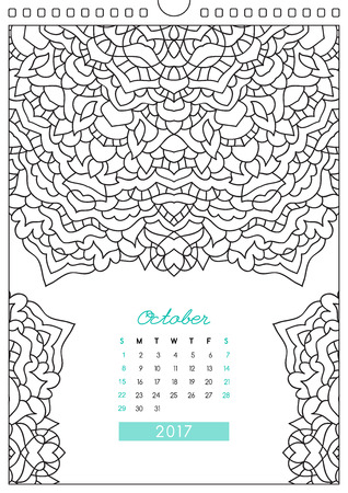Wall calendar with ornament for coloring anti stress coloring book october royalty free svg cliparts vectors and stock illustration image