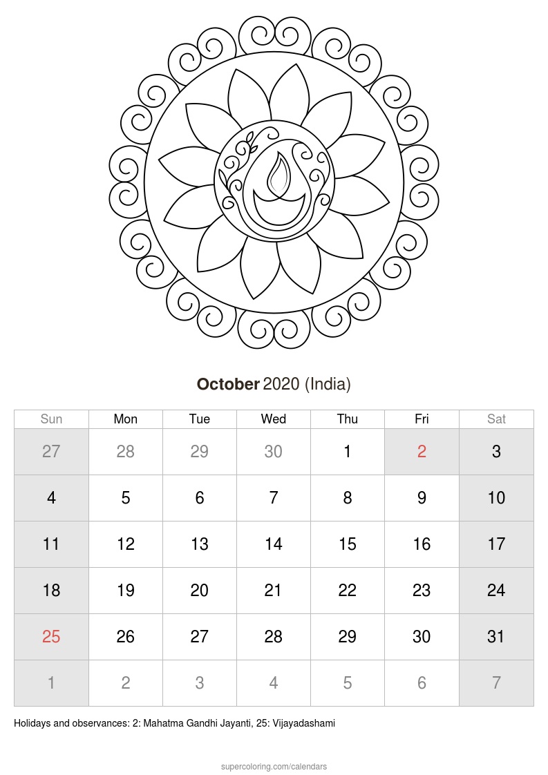 October calendar