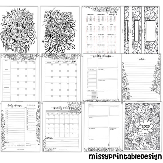 Coloring planner bundle printable coloring planner pages pdf printable instant download planner inserts