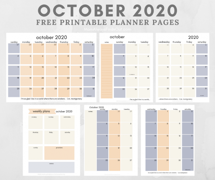 Free printable planner pages october