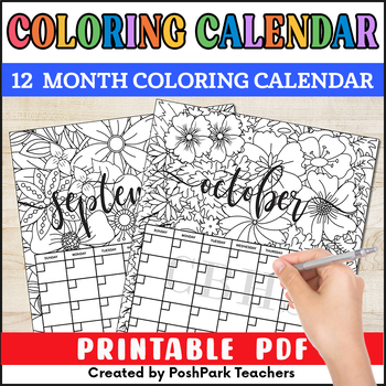 Month adult coloring pages floral coloring calendar tpt