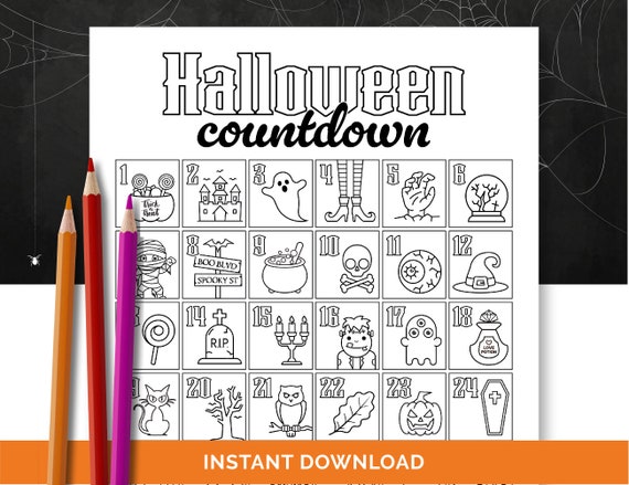 Halloween countdown coloring page printable halloween advent calendar for kids countdown to halloween classroom homeschool activity
