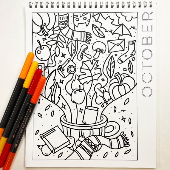 Digital download october coloring calendar october coloring page fall coloring page a brighter year download now