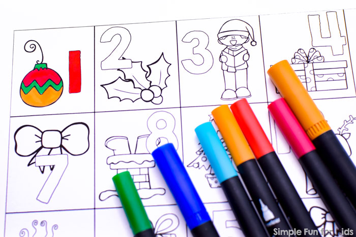 Christmas countdown day advent calendar coloring page