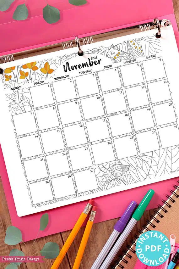 Monday start monthly printable calendars adult coloring