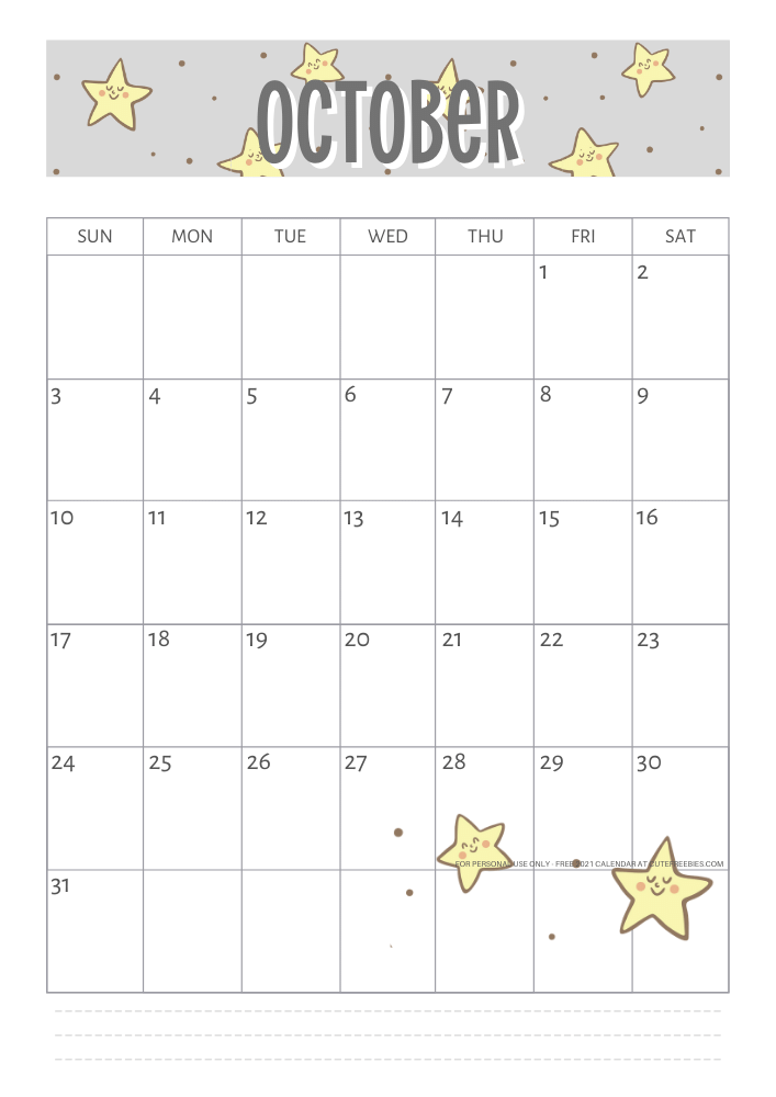 Free printable october calendar pdf