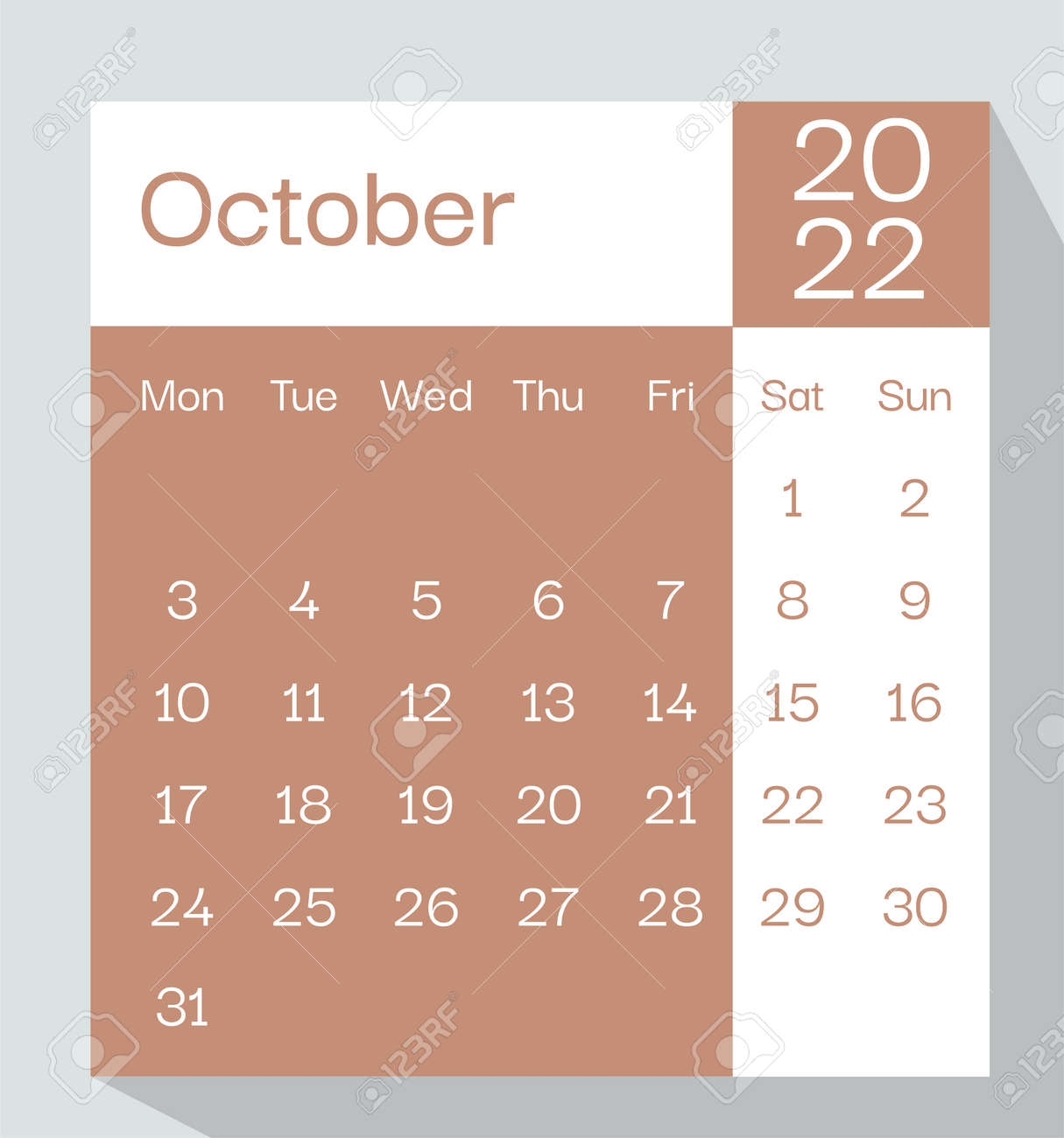 October calendar planner in pastel color week starts on monday template mock up calendar leaf
