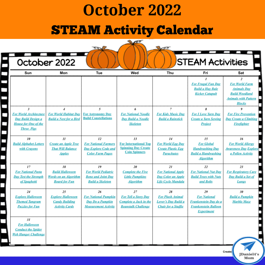 October steam activity calendar
