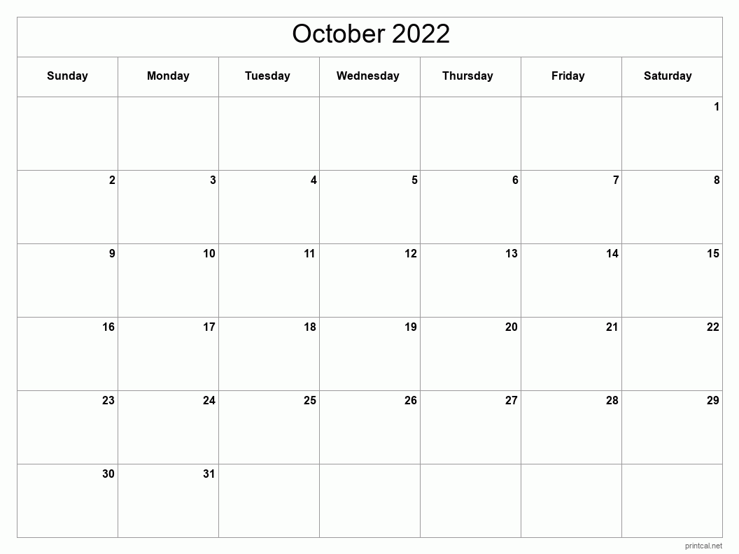 Printable october calendar