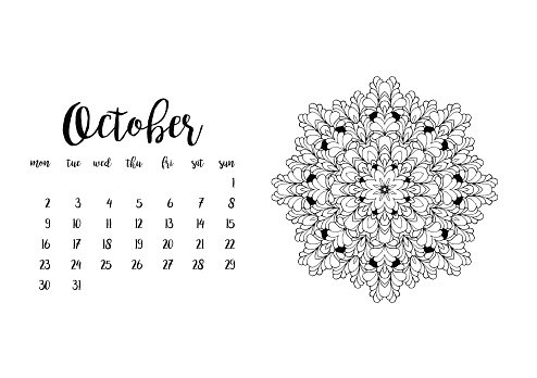 Desk calendar template for month october week starts monday stock clipart royalty