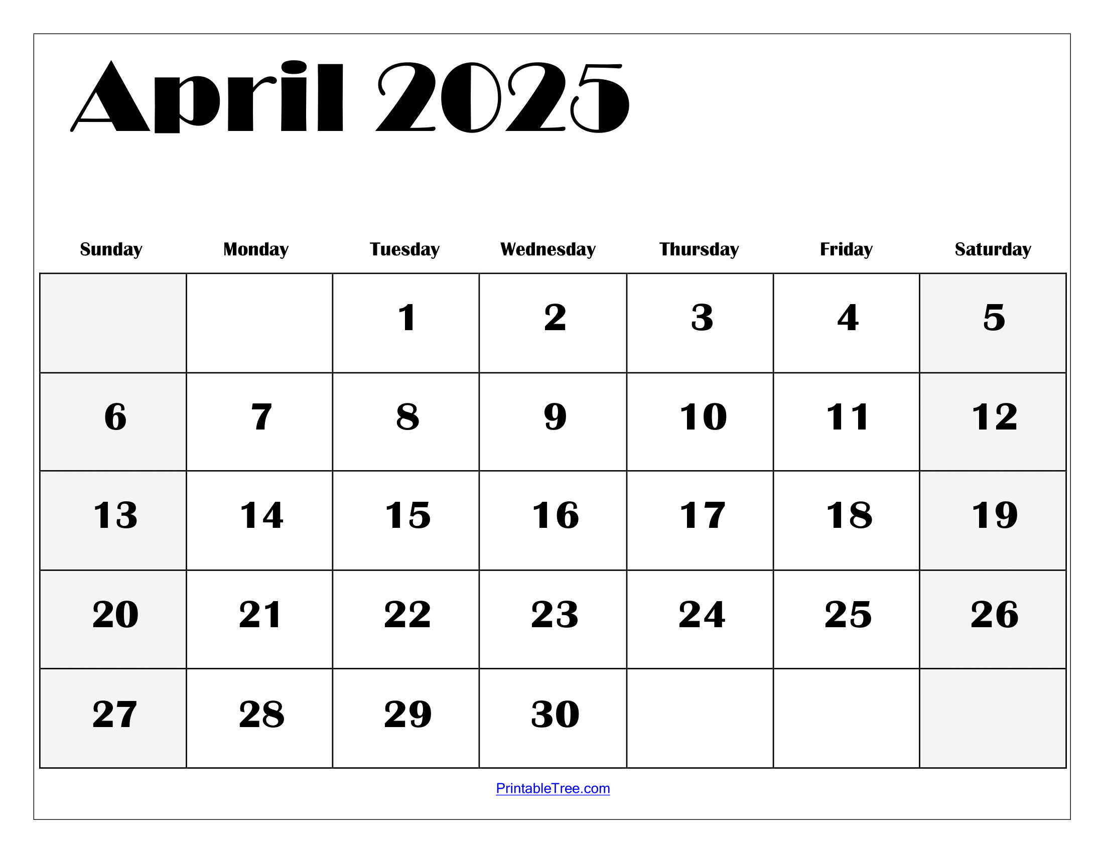 April calendar printable pdf template with holidays