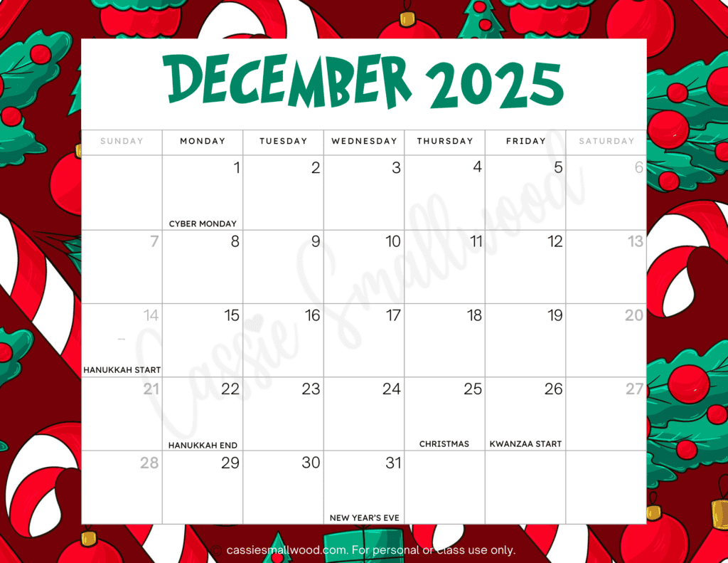 Cute free printable monthly calendars