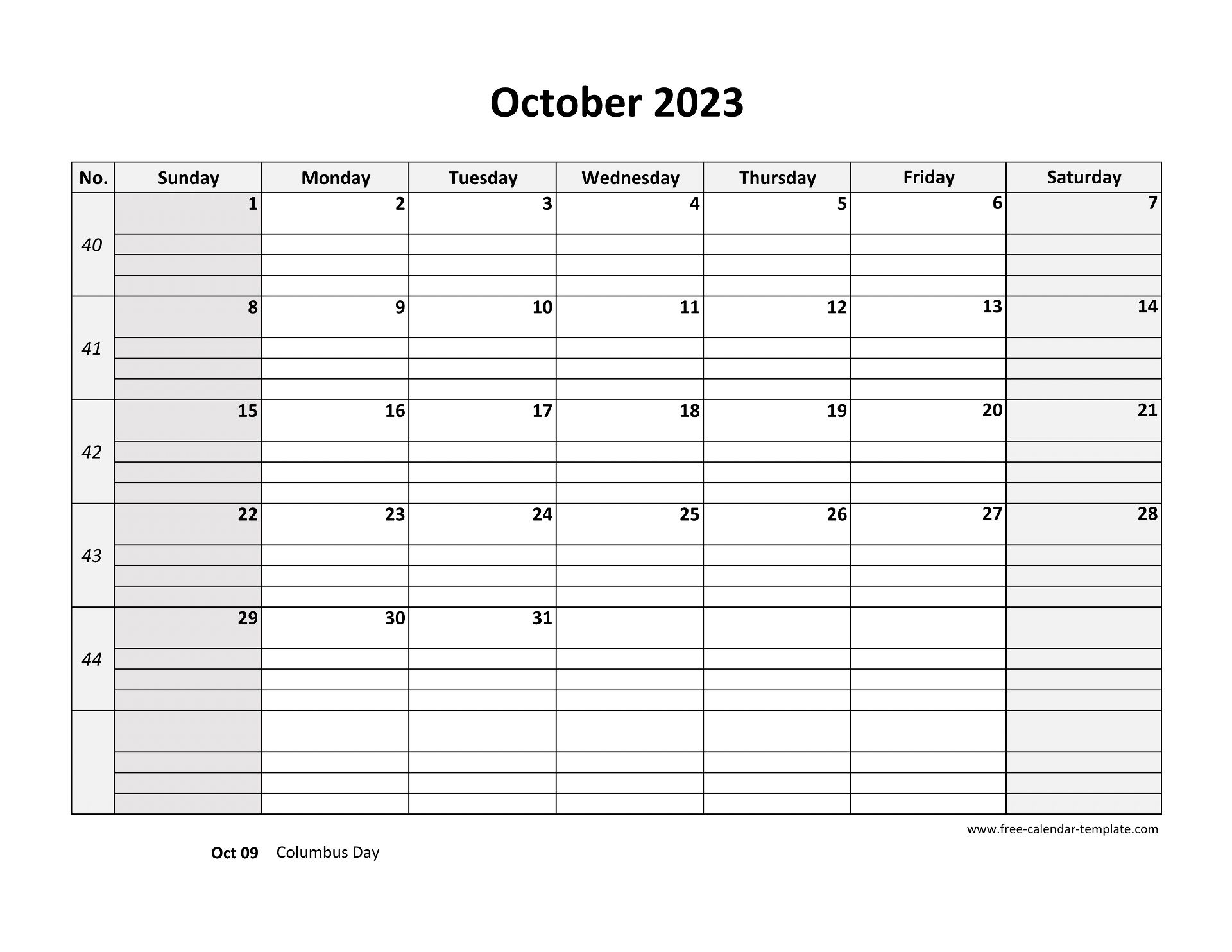 October calendar free printable with grid lines designed horizontal free