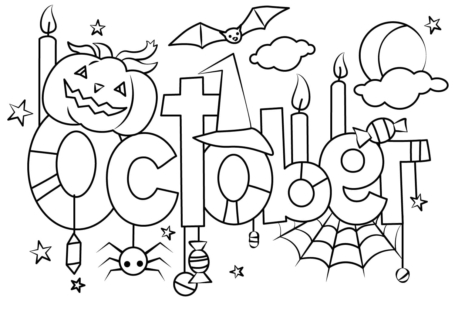Halloween calendar october coloring page