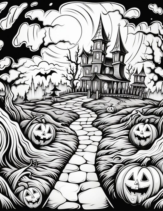 Halloween coloring page for adults fall and october themed page from page halloween coloring book for adults get into the spirit instant download