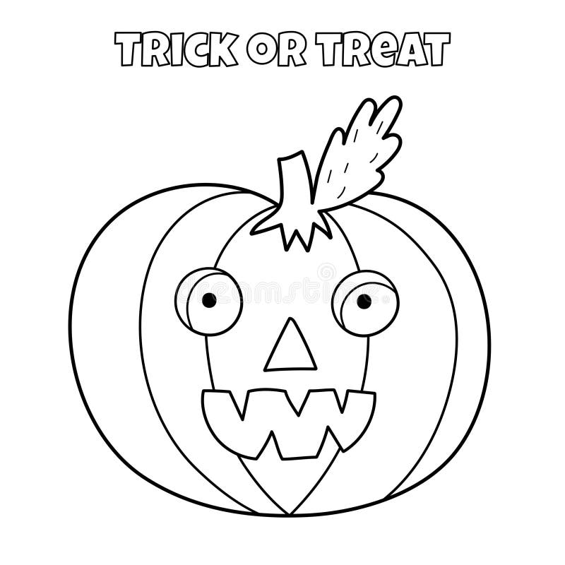 Trick or treat halloween coloring page with cute pumpkin stock vector