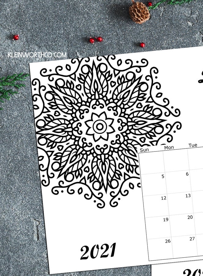 Coloring page calendar printable