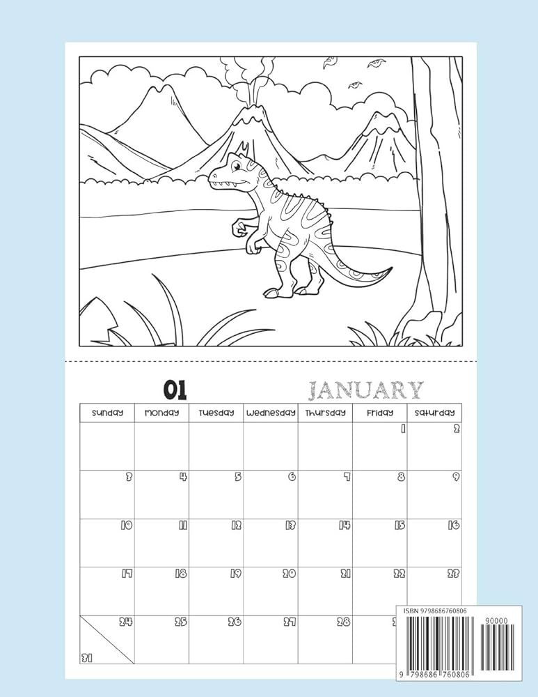 Dinosaur coloring calendar month by losenso dudex