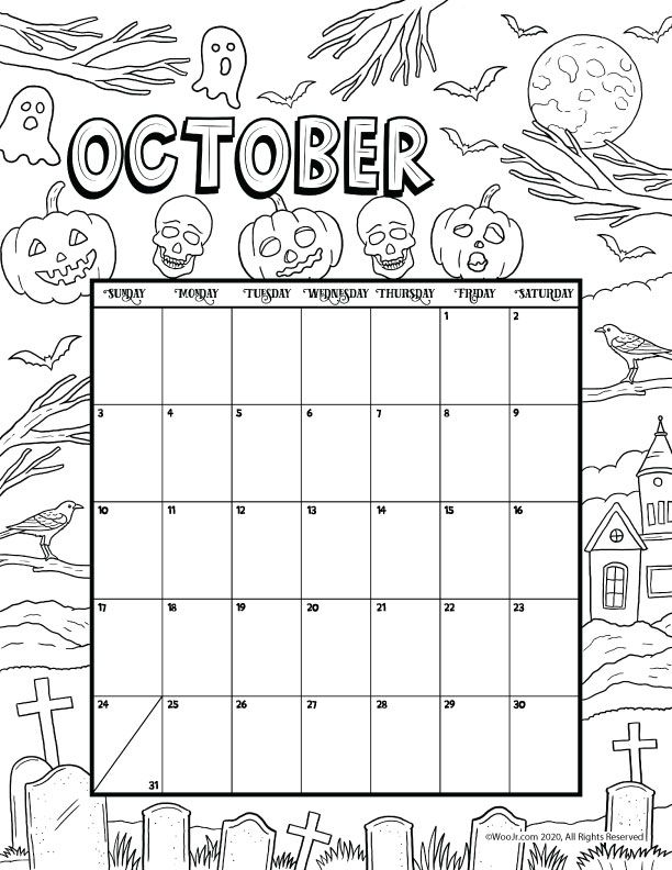 October printable calendar page woo jr kids activities childrens publishing printable calendar pages coloring calendar calendar pages
