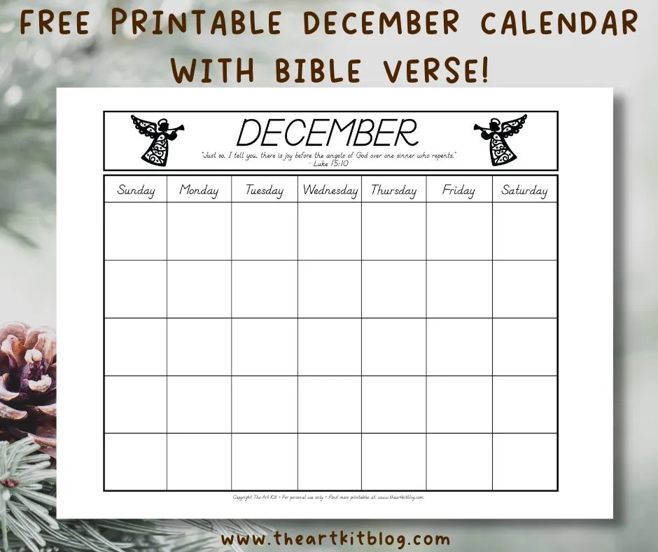 December undated monthly calendar coloring page with bible verse free printable download â the art kit