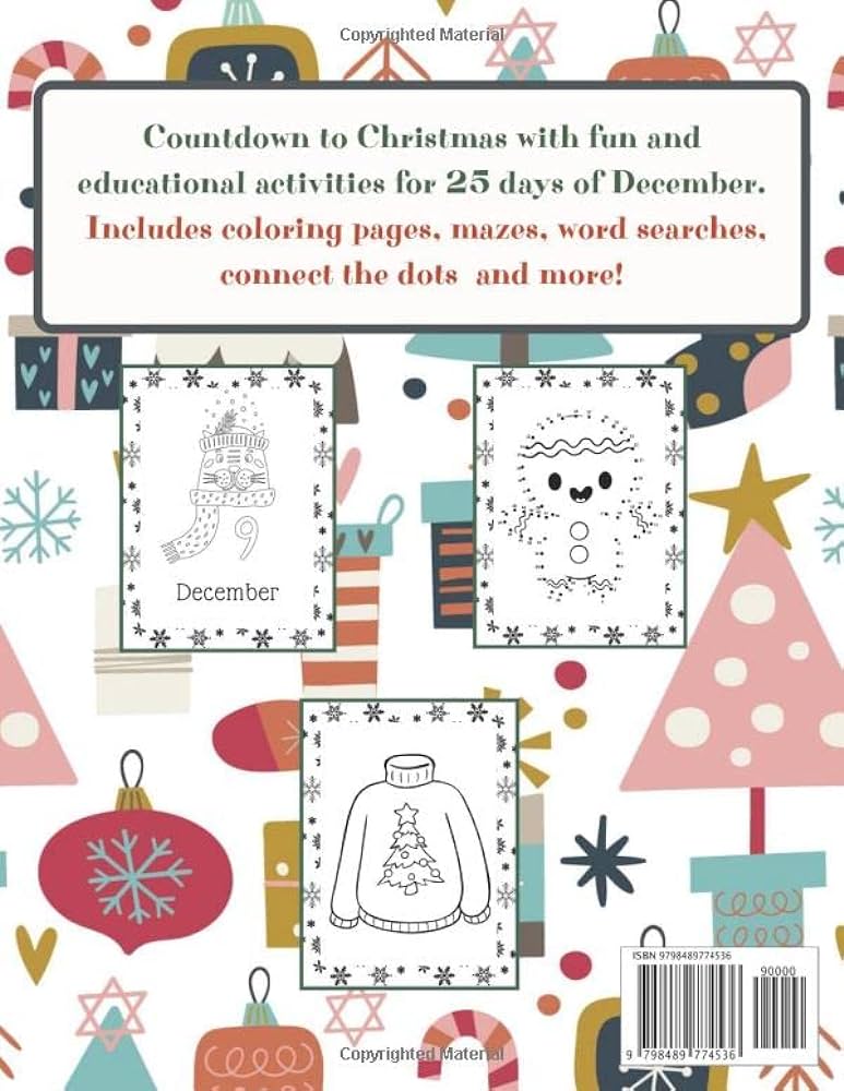 Christmas countdown activity book for kids advent calendar coloring pages mazes word searches connect the dots and more ellison tara v books