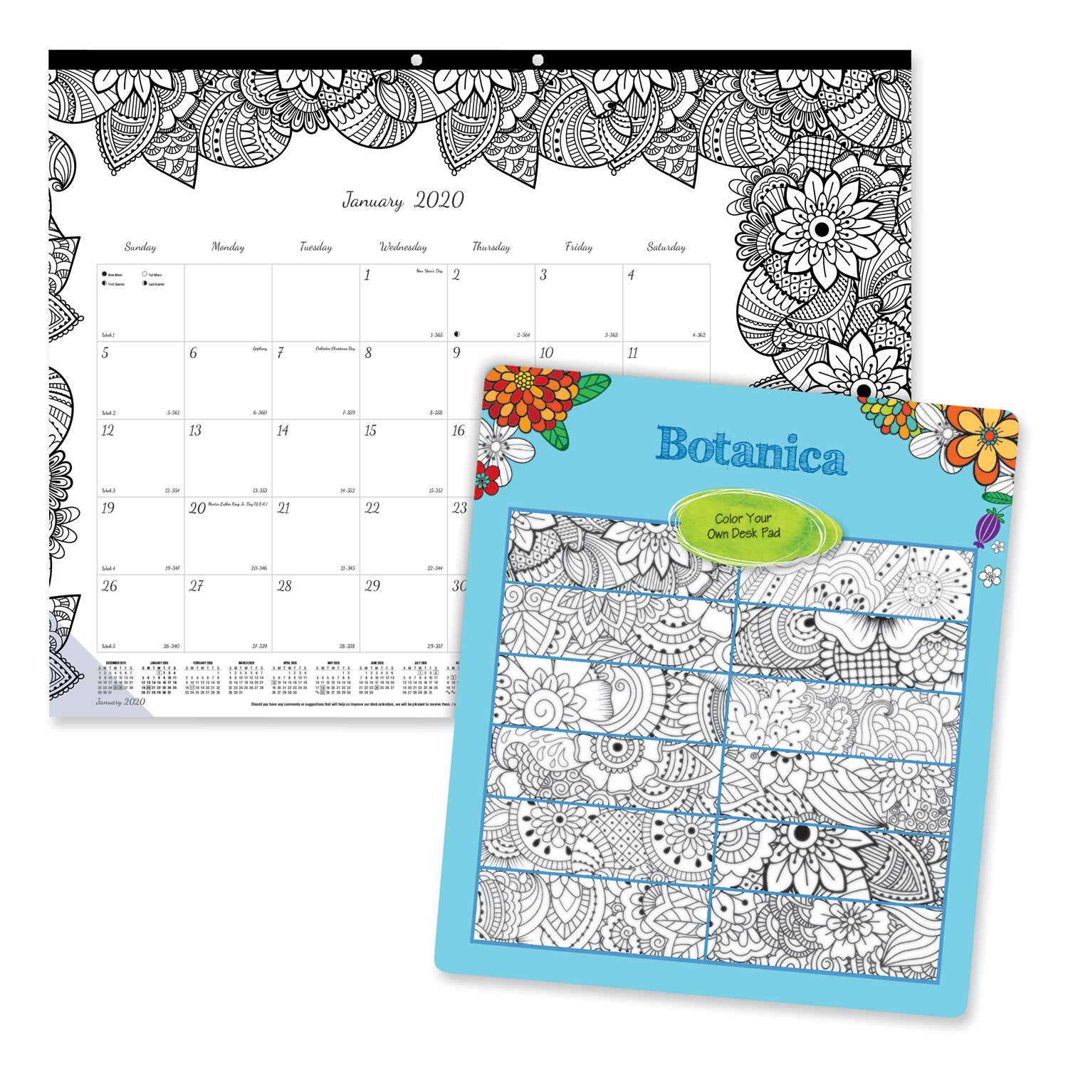 Monthly desk pad calendar doodleplan coloring pages x black binding clear corners