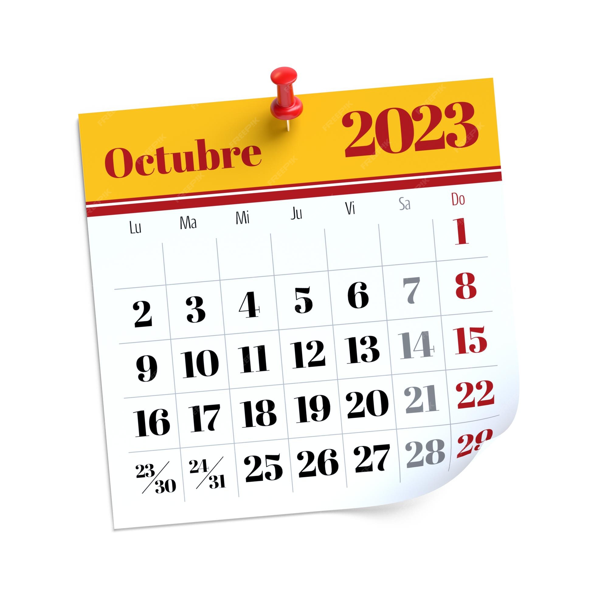 Premium photo october calendar in spanish language isolated on white background d illustration