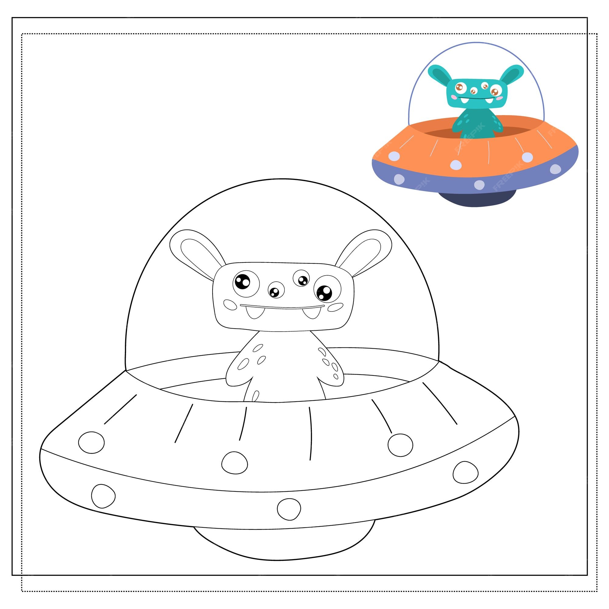 Premium vector coloring book for kids cartoon monsters aliens in a flying saucer