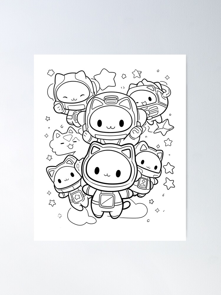 Adorable cat astronauts coloring page for kids cartoon kawaii space cats poster for sale by shemine